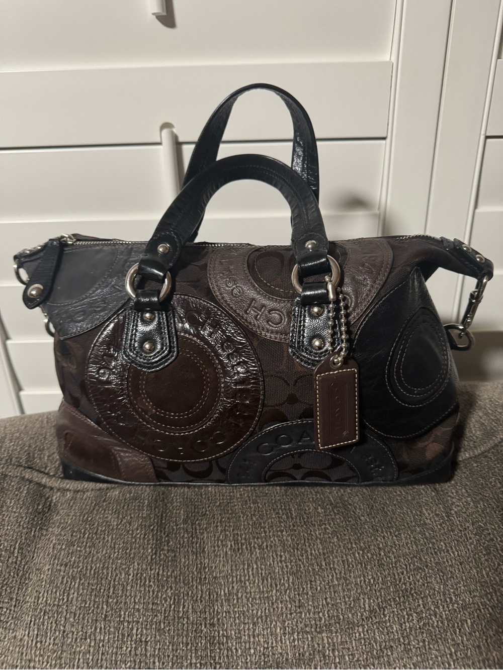 Coach Dark Brown Patchwork Satchel